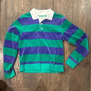 Melody Ehsani Striped V-Neck Sweater — Green, Purple & White